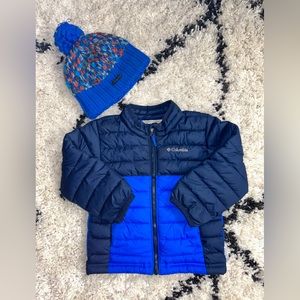 Toddler Columbia blue omniheat jacket and beanie size 3T